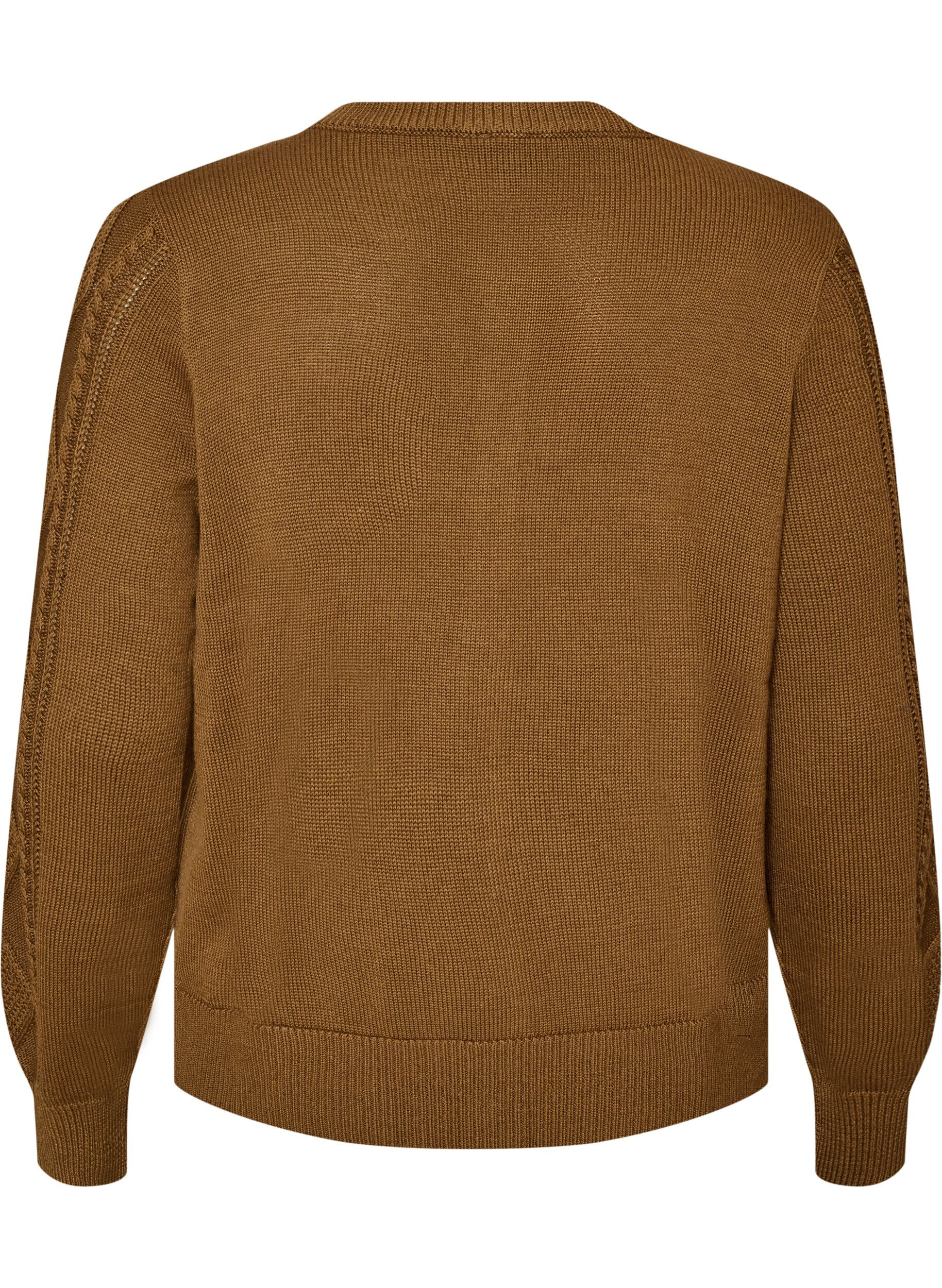 ZizziKabelgebreide cardigan met decoratieve knopen, Bruin, Packshot image number 1