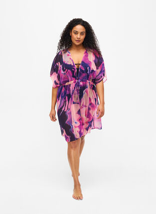 Strand kimono met print., Purple Swirl, Model image number 2
