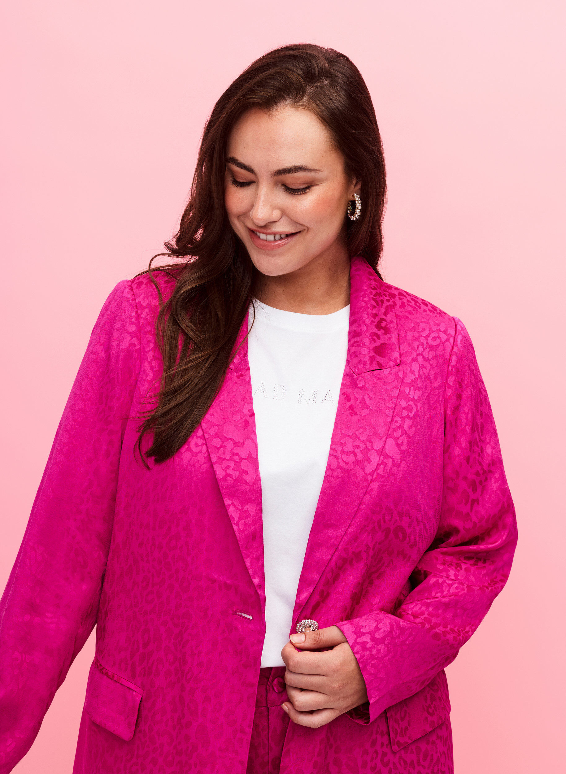 Zizzi Dubbelgestikte jacquardblazer van viscose, Rose Violet, Model image number 2