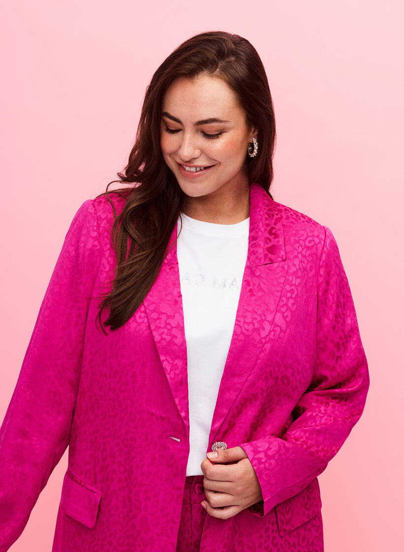 Dubbelgestikte jacquardblazer van viscose, Rose Violet, Model image number 2