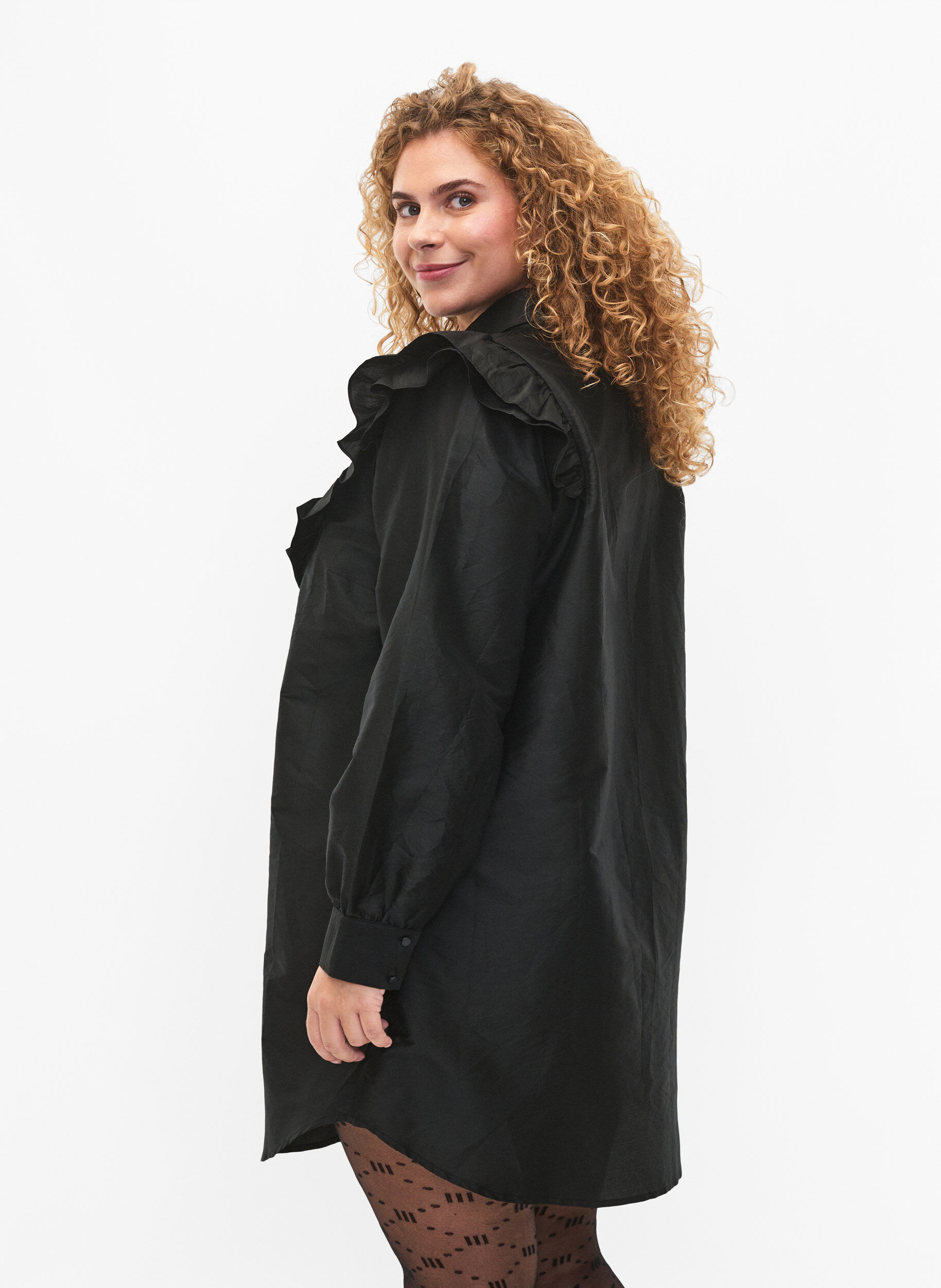 Zizzi Effen overhemd met lintdetail, Black, Model image number 1
