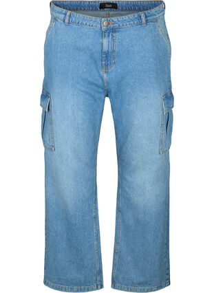 Loszittende jeans met cargozakken, Light blue, Packshot image number 0