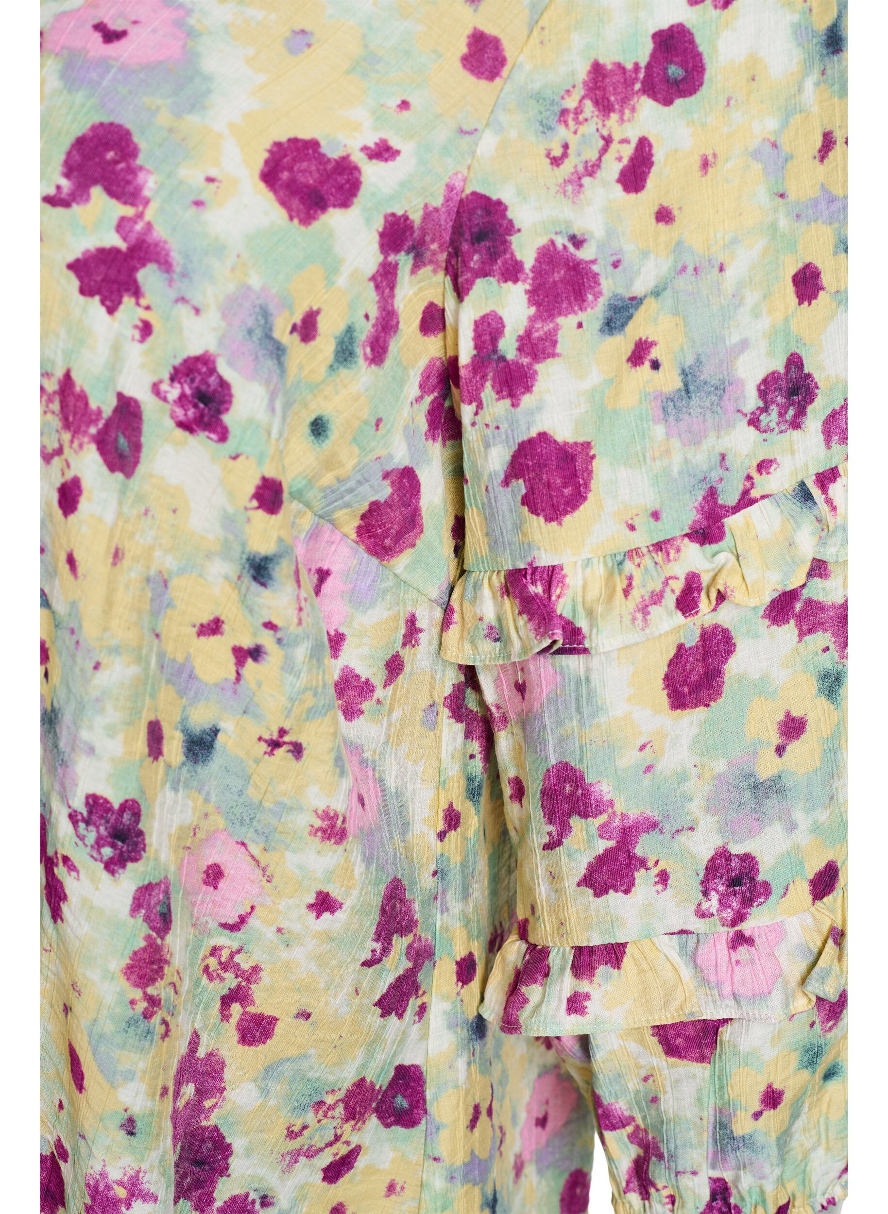 Zizzi Blouse met ruches en bloemenprint, Vanille, Packshot image number 2