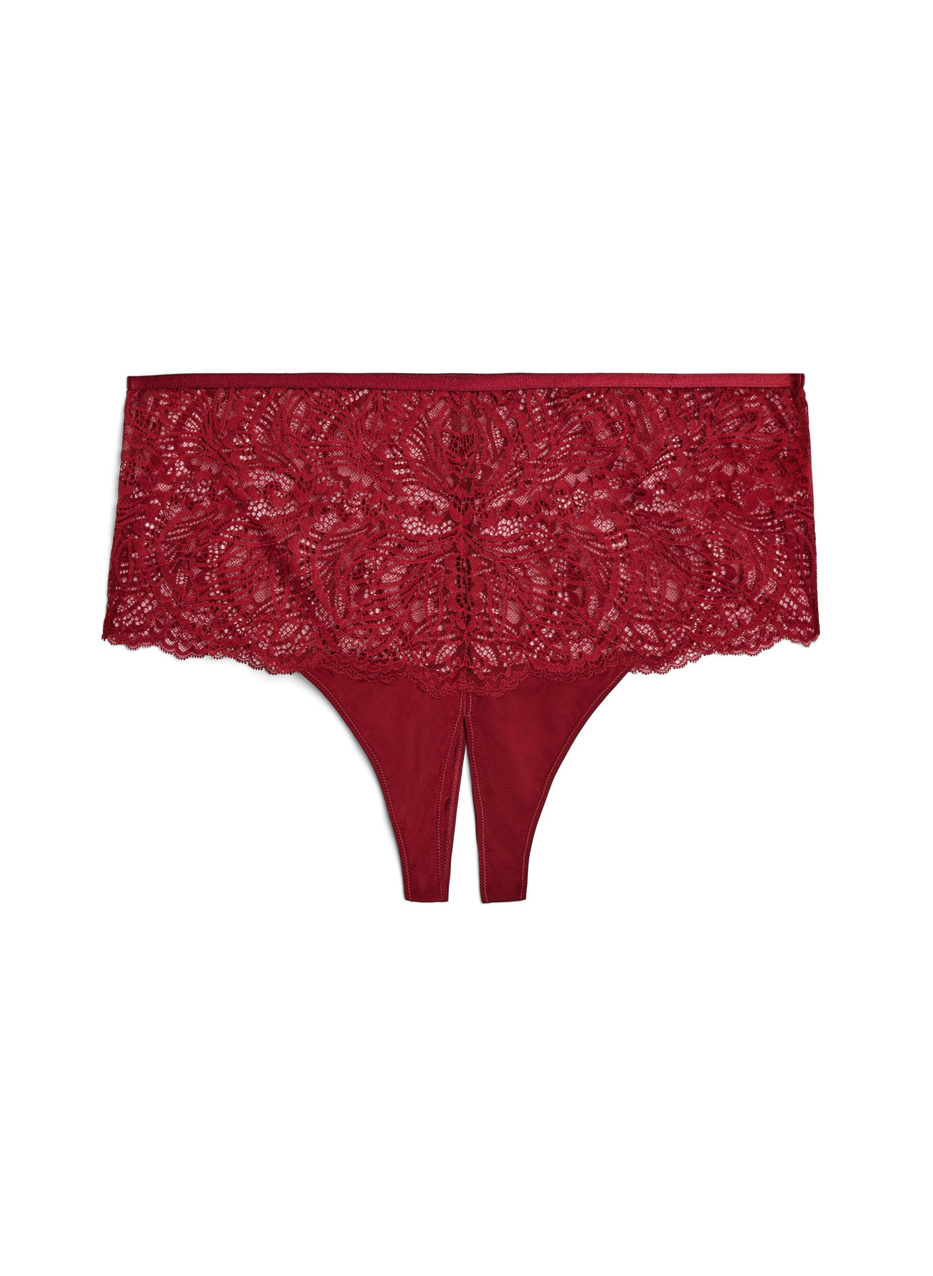 ZizziHipsterstring zonder kruisje met kant en hoge taille, Rood, Packshot image number 0