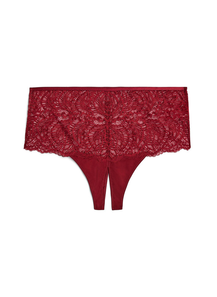 Hipsterstring zonder kruisje met kant en hoge taille, Rood, Packshot image number 0