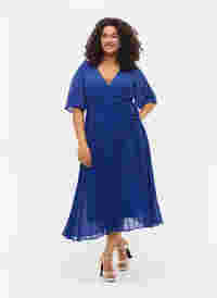 Geplooide midi jurk met korte mouwen, Clematis Blue, Model