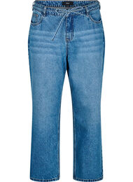 Straight-fit jeans met een strikceintuur, Blauw