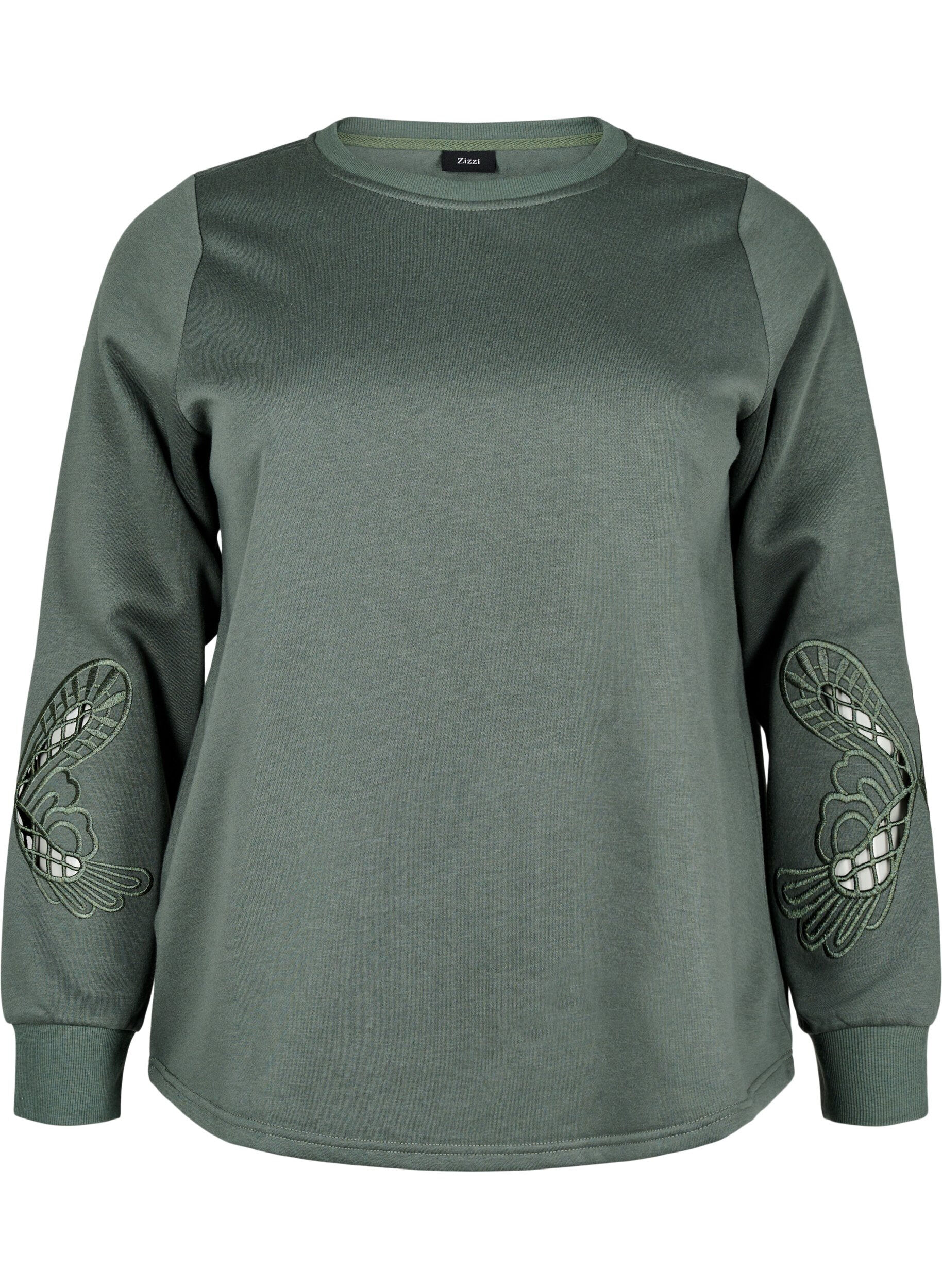 Zizzi Sweatshirt met geborduurde uitsneden, Thyme, Packshot image number 0