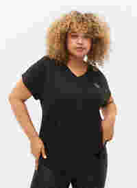 Sportief t-shirt met korte mouwen en v-hals, Black, Model