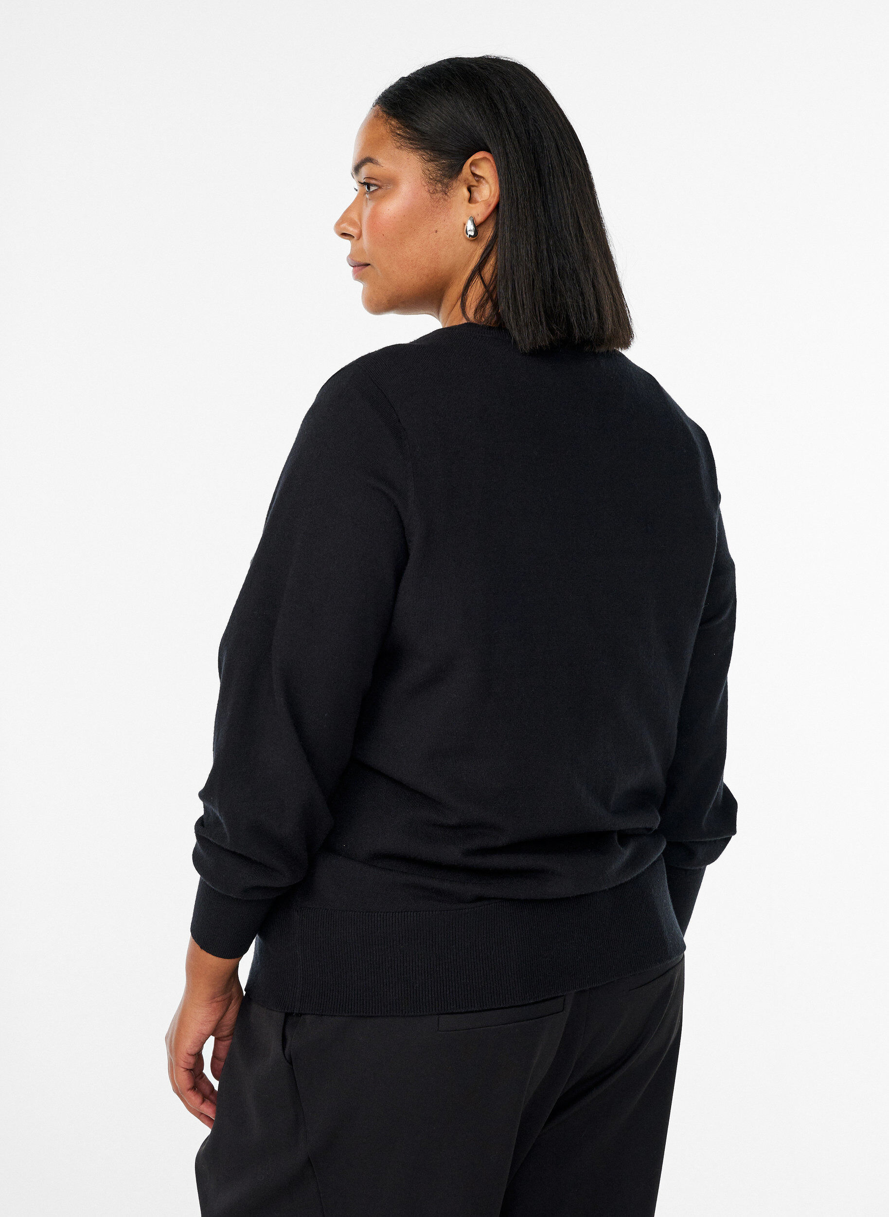 Zizzi Vest met ronde hals en stofbedekte knopen, Zwart, Model image number 2