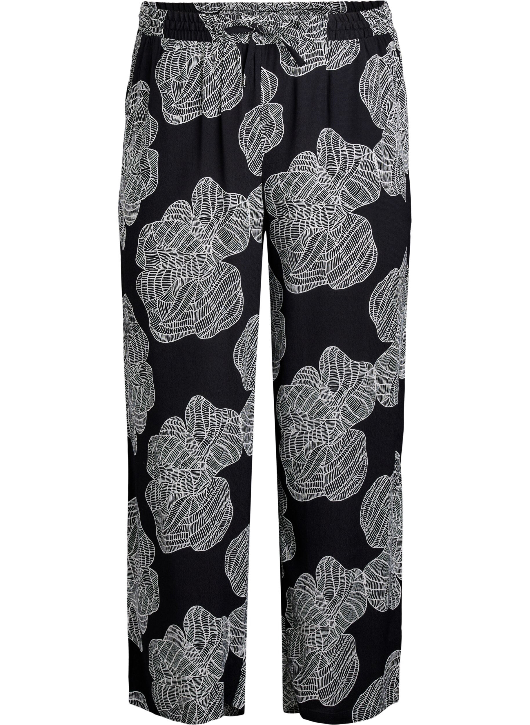 Zizzi Losvallende viscose broek met print, Zwart, Packshot image number 0