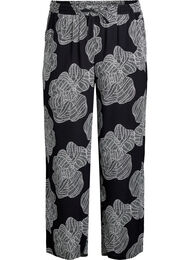 Losvallende viscose broek met print, Zwart