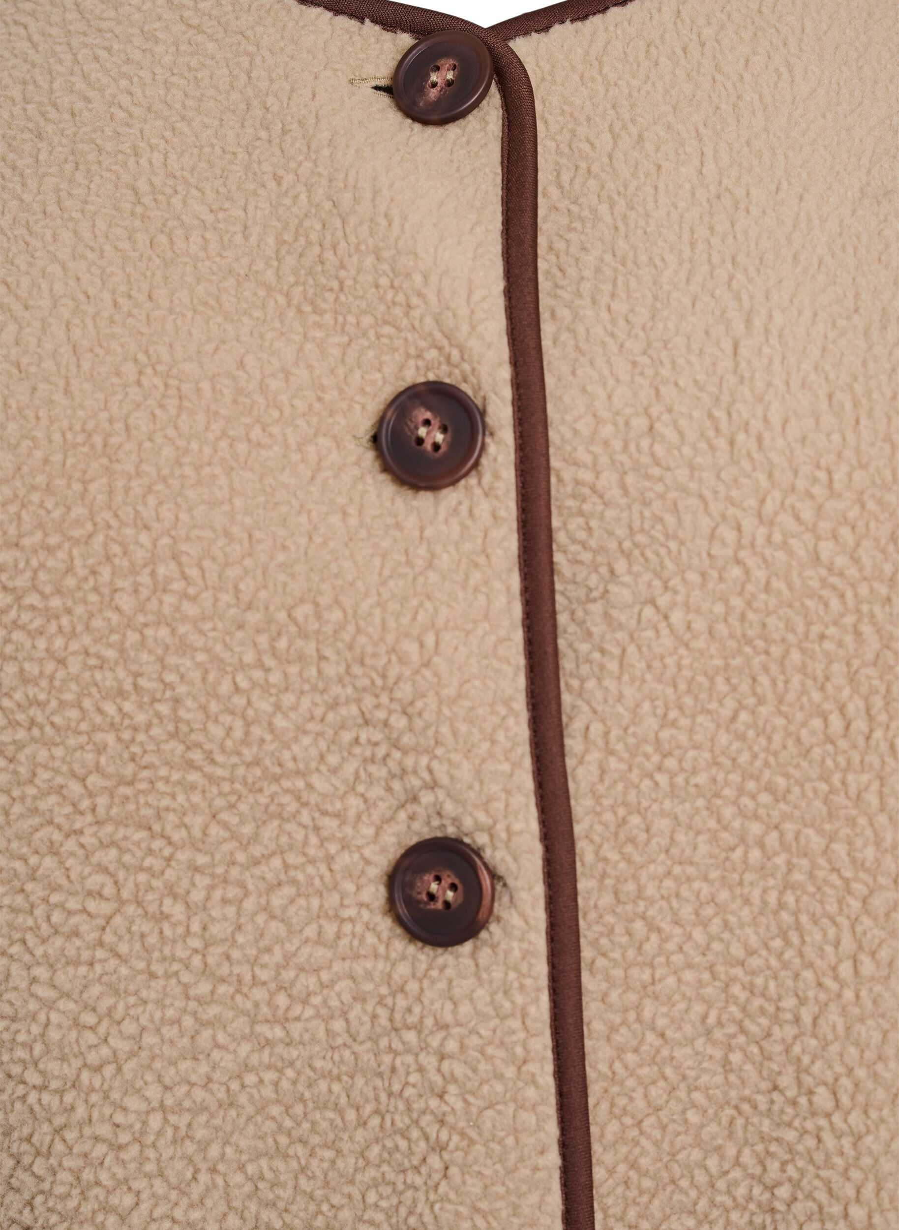 Zizzi Teddy-fleecevest met contrasterende boorden, Beige, Packshot image number 2