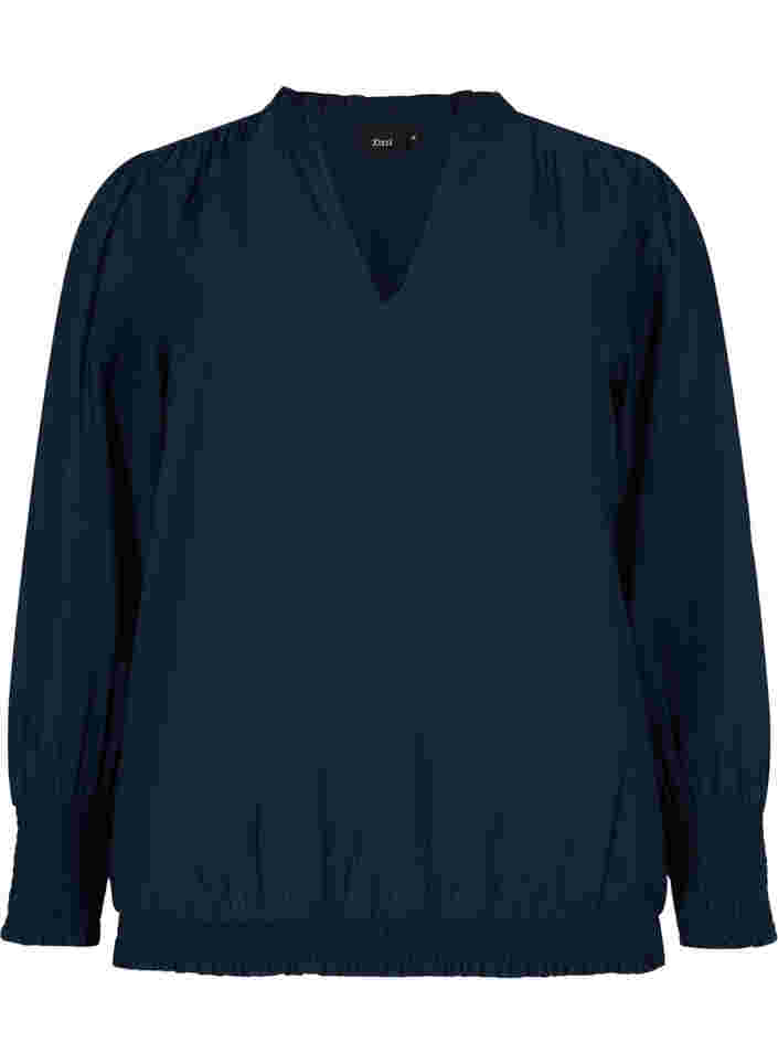 Viscose blouse met lange mouwen en smok, Navy Blazer, Packshot image number 0