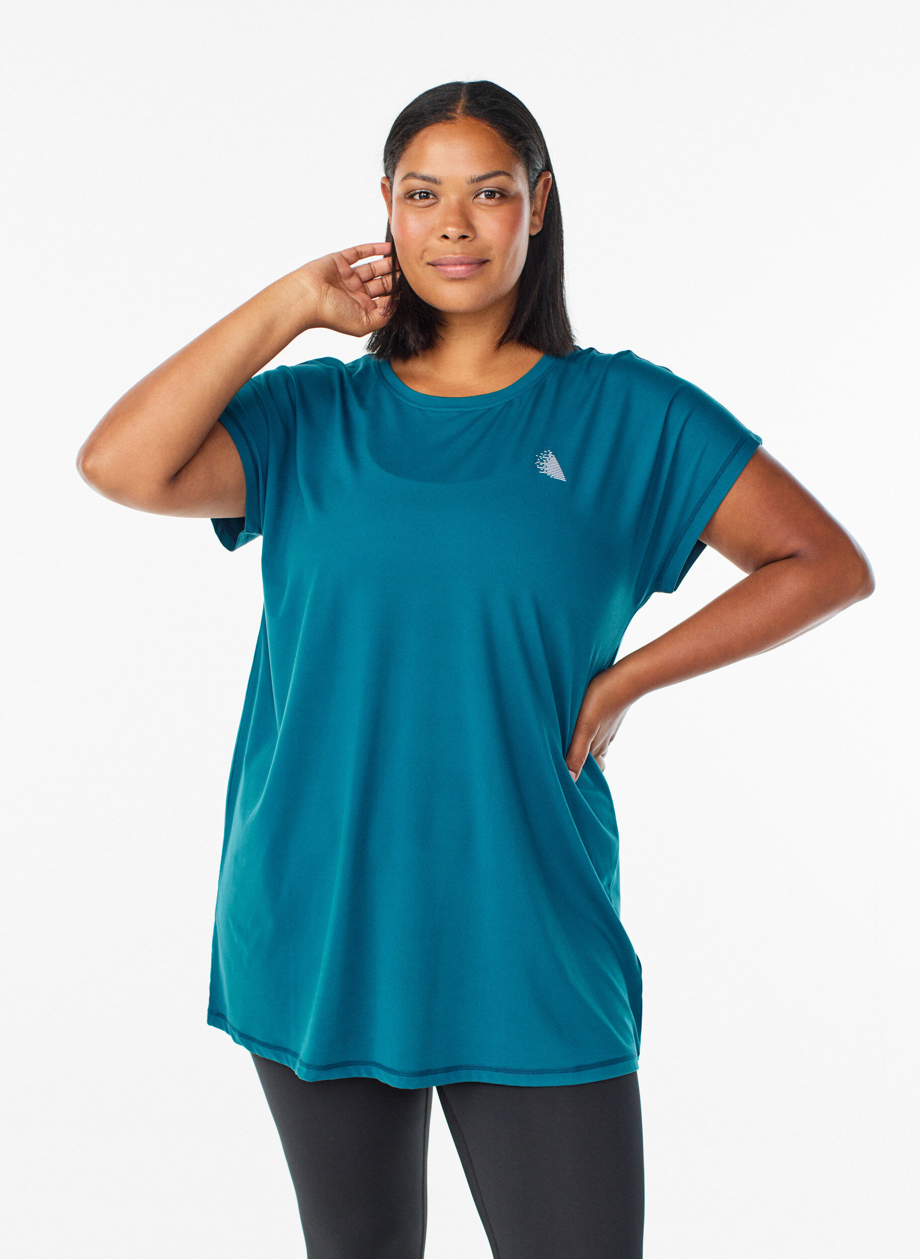 Lang workout T-shirt, Blauw, Model