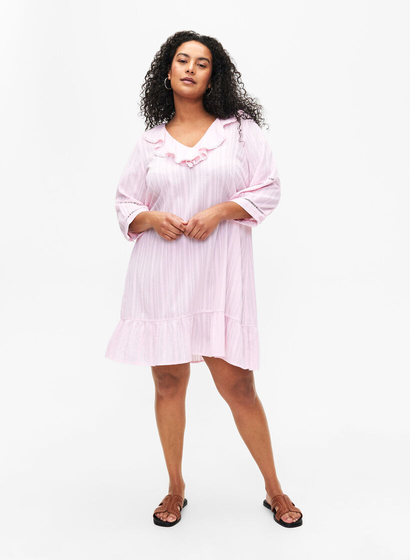 Katoen-viscosemix jurk met 3/4 mouwen, Almond Blossom, Model image number 2