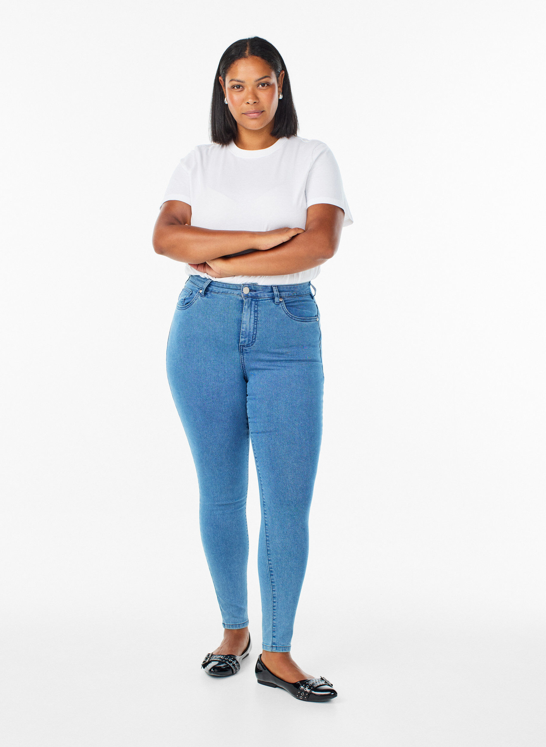 Amy super slim fit jeans met hoge taille, Blauw, Model