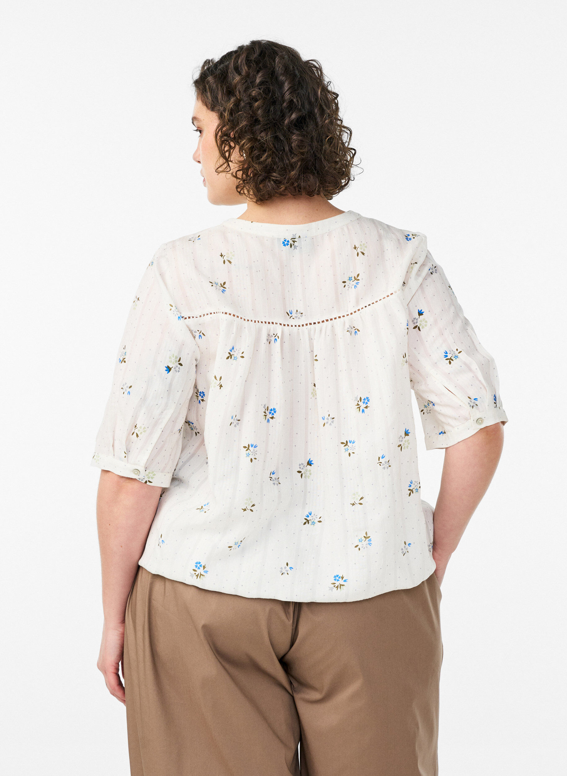 ZizziBlouse met print en 1/2 mouwen, Vanille, Model image number 2
