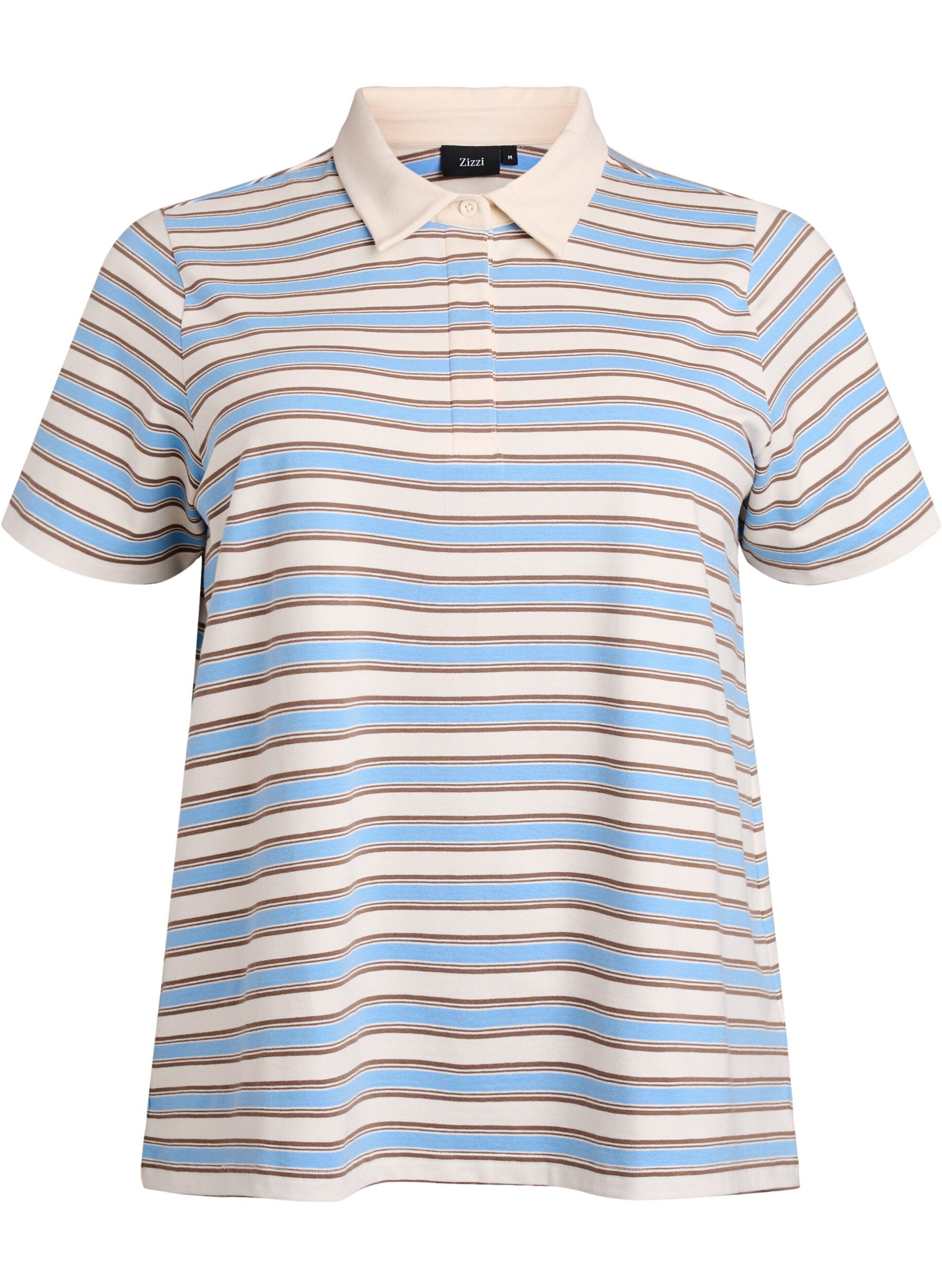 Zizzi Gestreepte poloshirt met korte mouwen, Blauw, Packshot image number 0