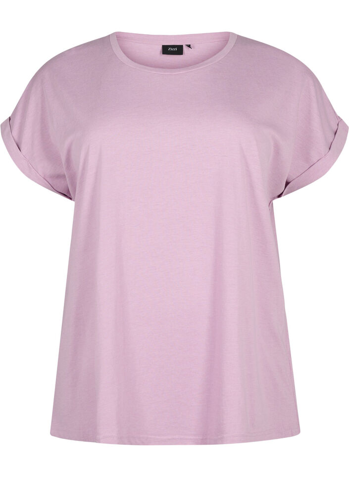 T-shirt met korte mouwen van katoenmix, Paars, Packshot image number 0