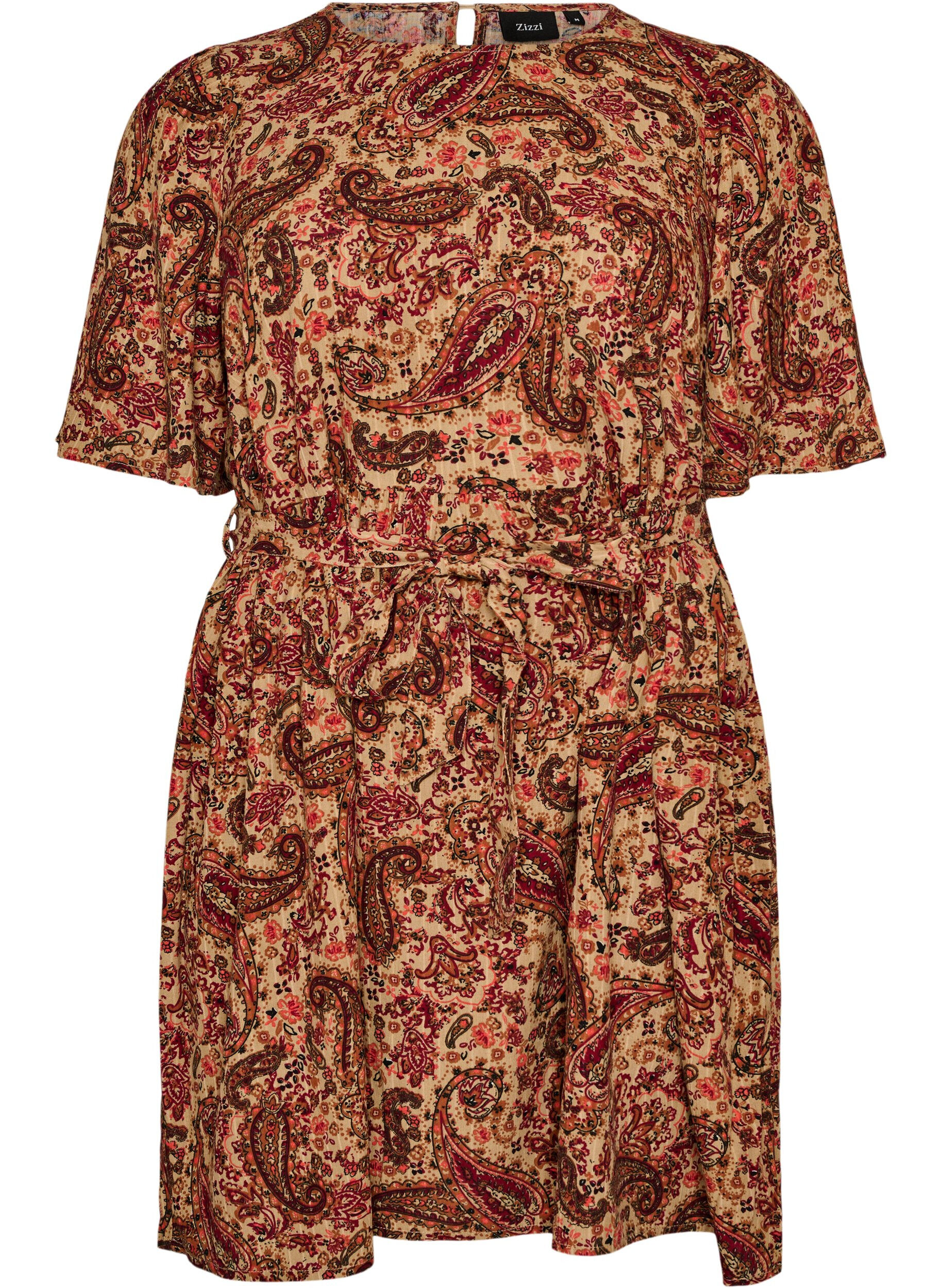 ZizziJurk met paisleyprint en strikceintuur, Bruin, Packshot image number 0