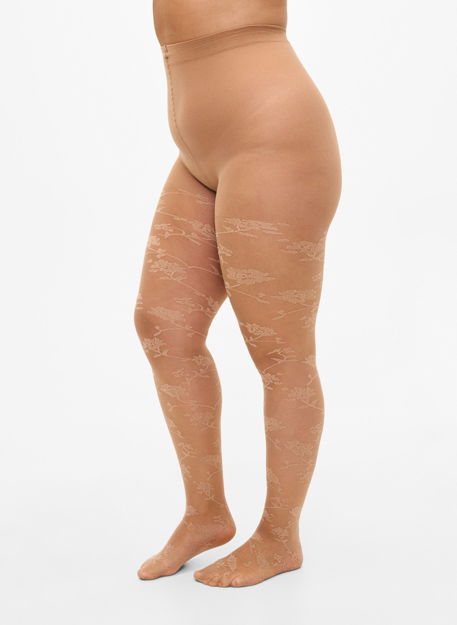 Zizzi 30 denier panty's met bloemenpatroon, Nude, Packshot image number 0