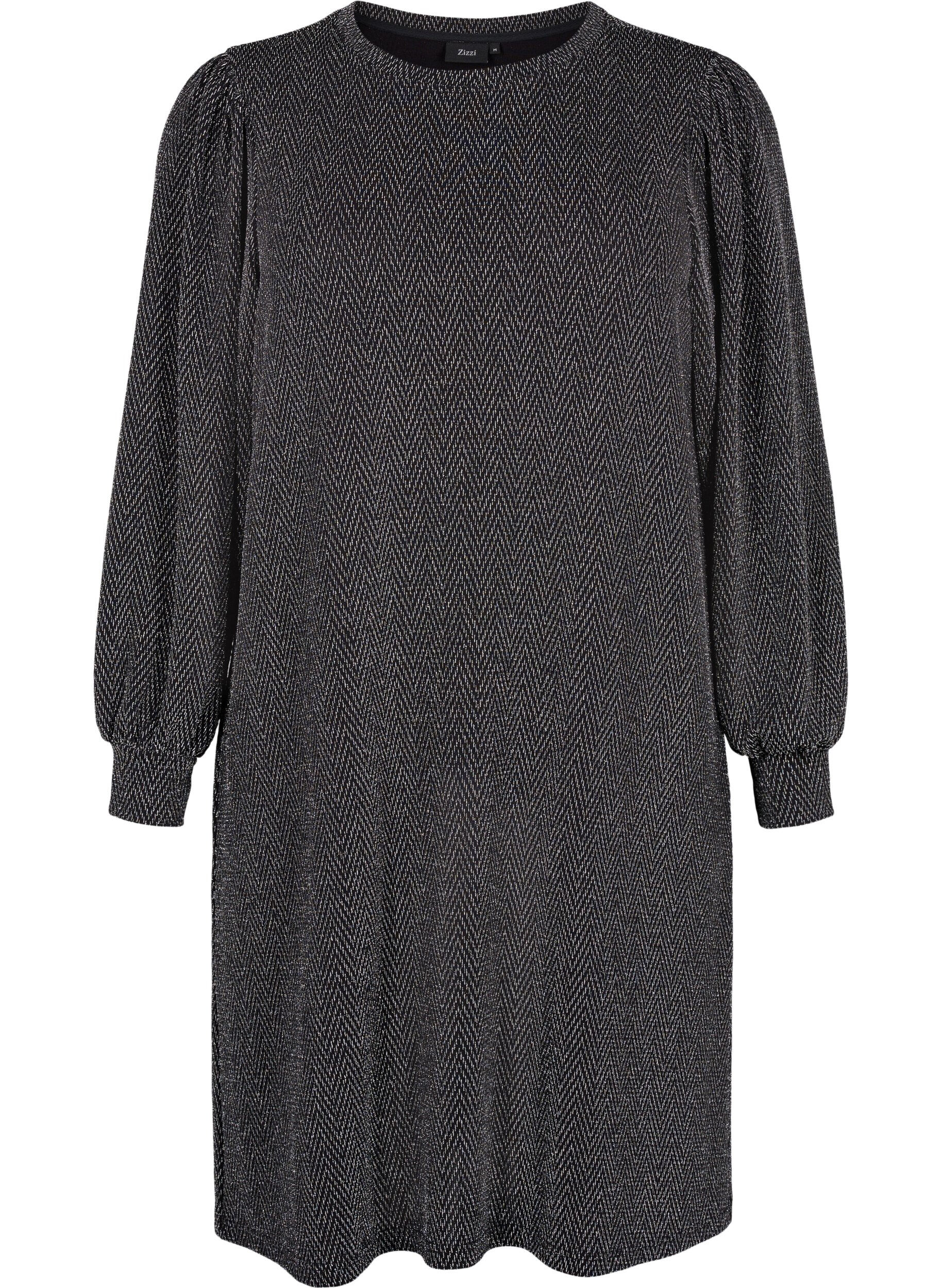 Zizzi Jurk met zigzagpatroon en glitter, Silver ZigZagShimmer, Packshot image number 0