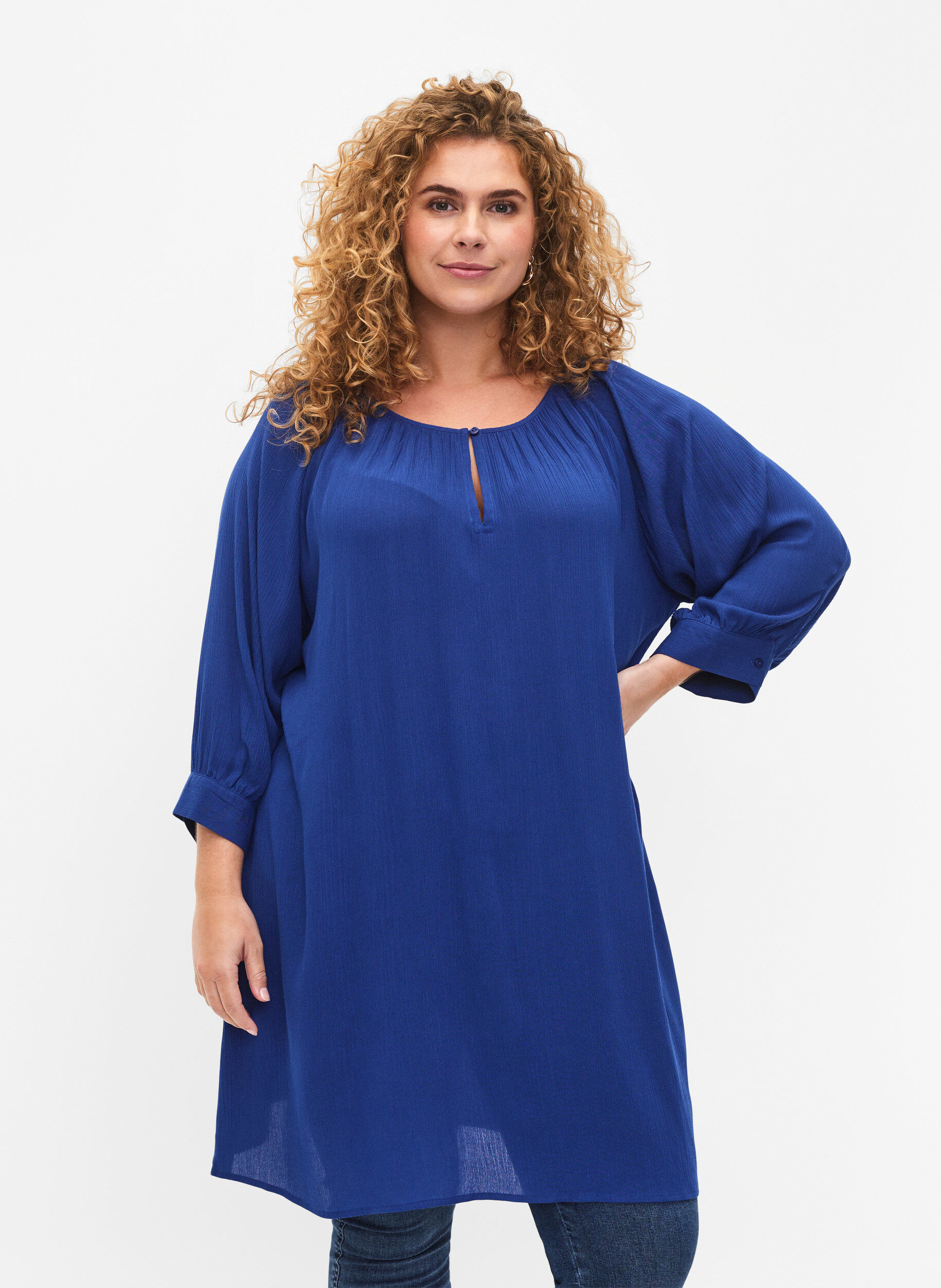 Zizzi Tuniek van viscose met 3/4-mouwen, Blauw, Model image number 0