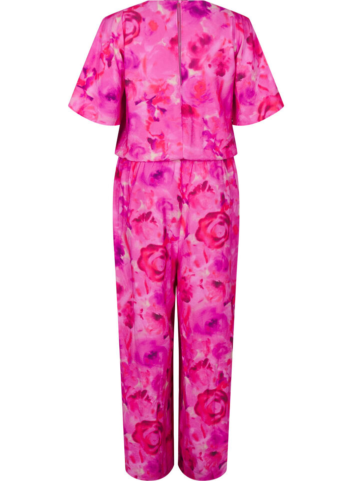 Jumpsuit met bloemenpatroon en mouwen als vleermuisvleugels, Pink Rose AOP, Packshot image number 1