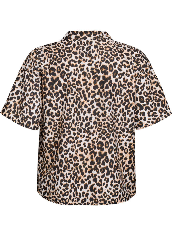 Shirt blouse met print en V-hals, Bruin, Packshot image number 1
