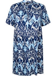 Viscose jurk met korte mouwen en print, Blue Ethnic AOP