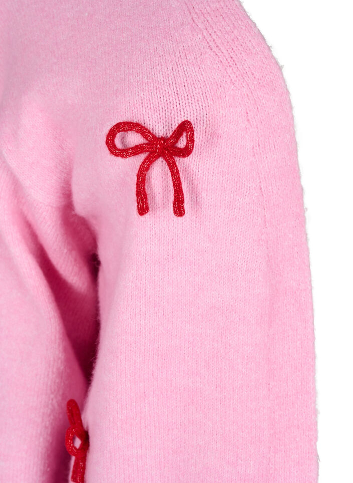 Korte gebreide cardigan met strikken, Begonia Pink Comb, Packshot image number 2
