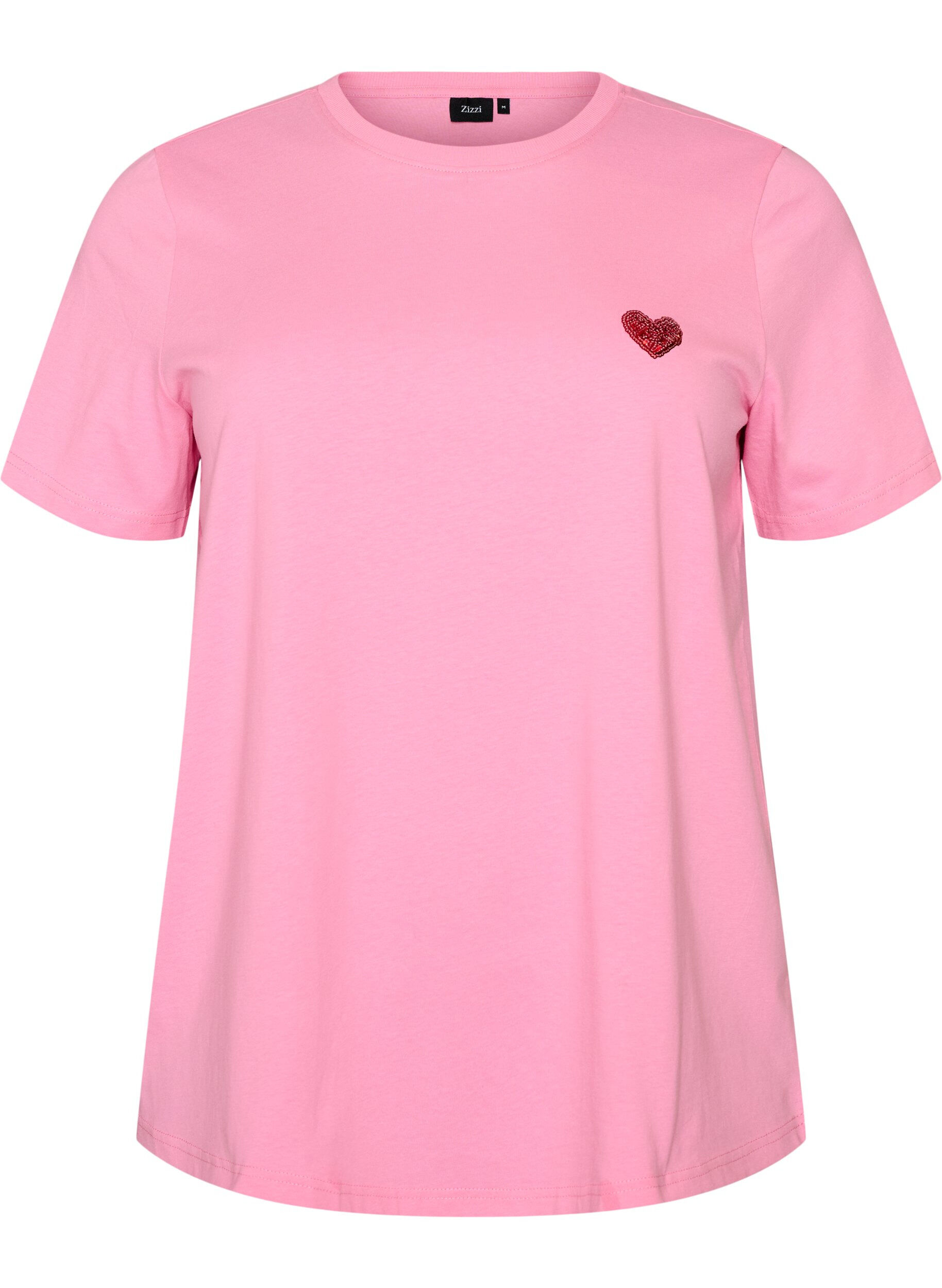 ZizziT-shirt met pailletten hart en kleurrijke achterprint, Roze, Packshot image number 0