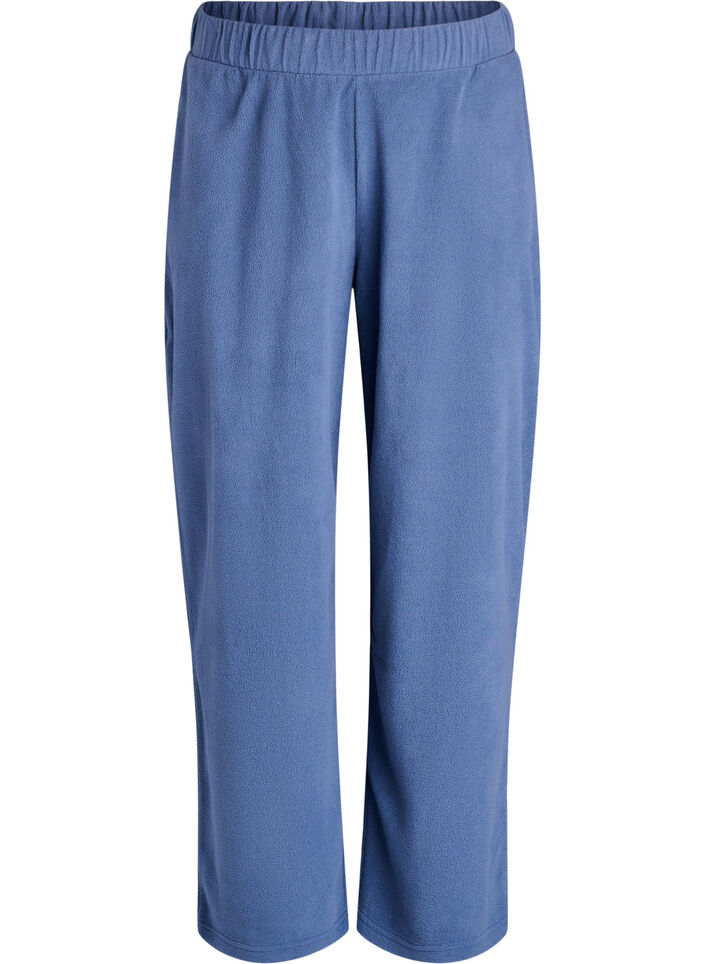 High-waist fleecetrousers met zakken, Blauw, Packshot