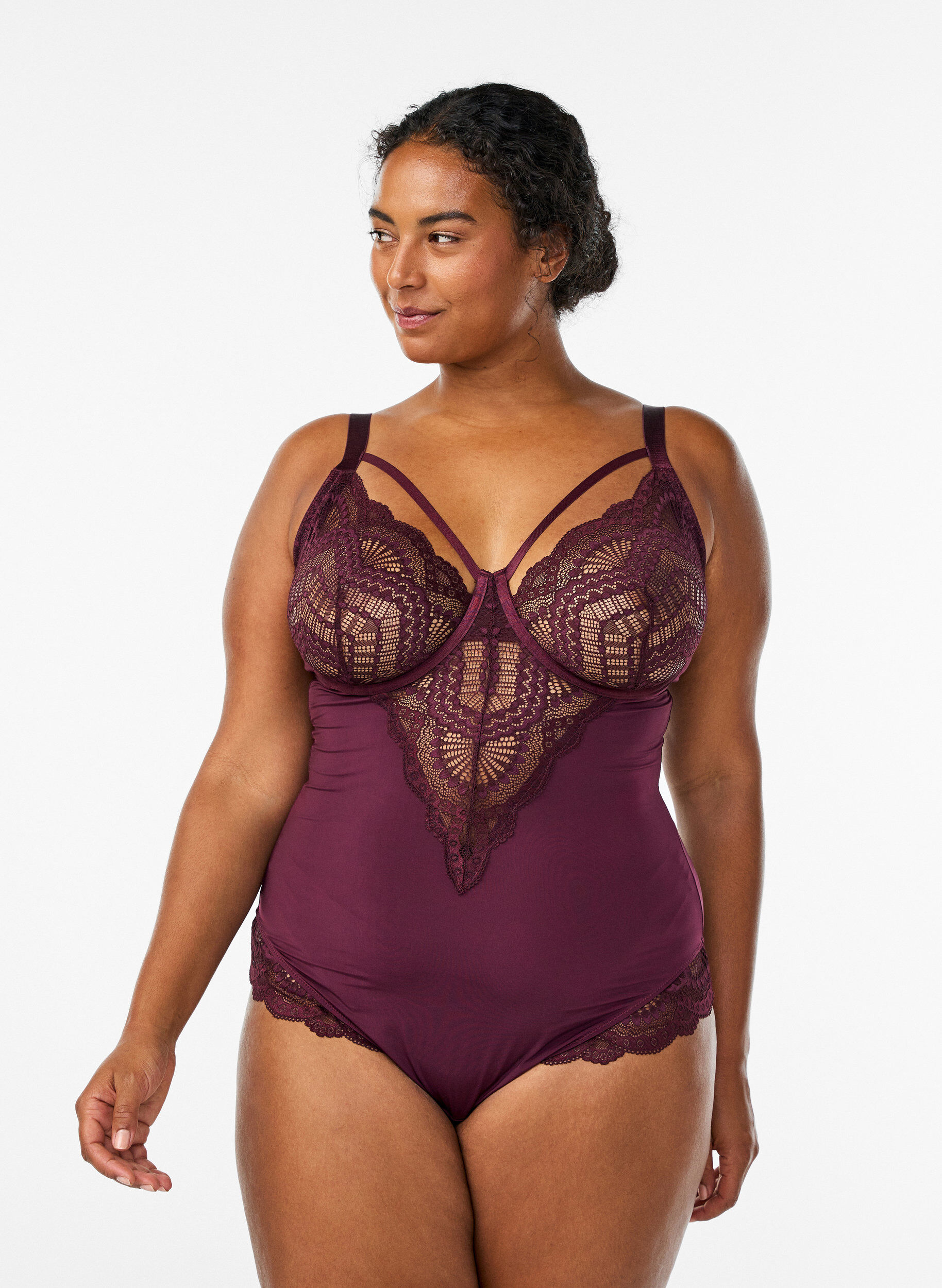 ZizziBody van kant met beugels en bandjesdetails, Rood, Model image number 0