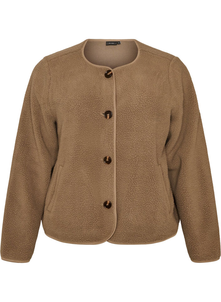 Teddyjack met een ronde hals en knopen, Bruin, Packshot image number 0