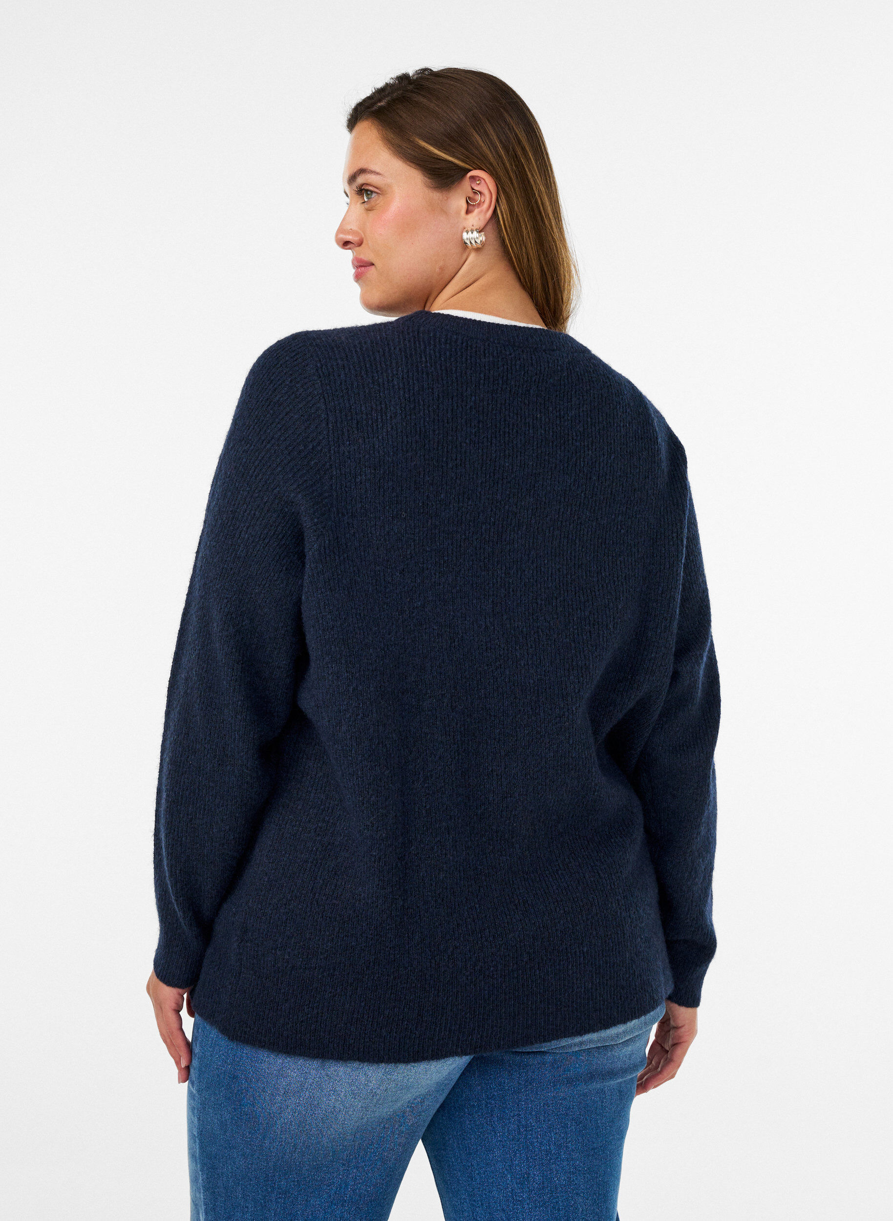 ZizziGem&ecirc;leerde gebreide blouse met ronde hals, Blauw, Model image number 2