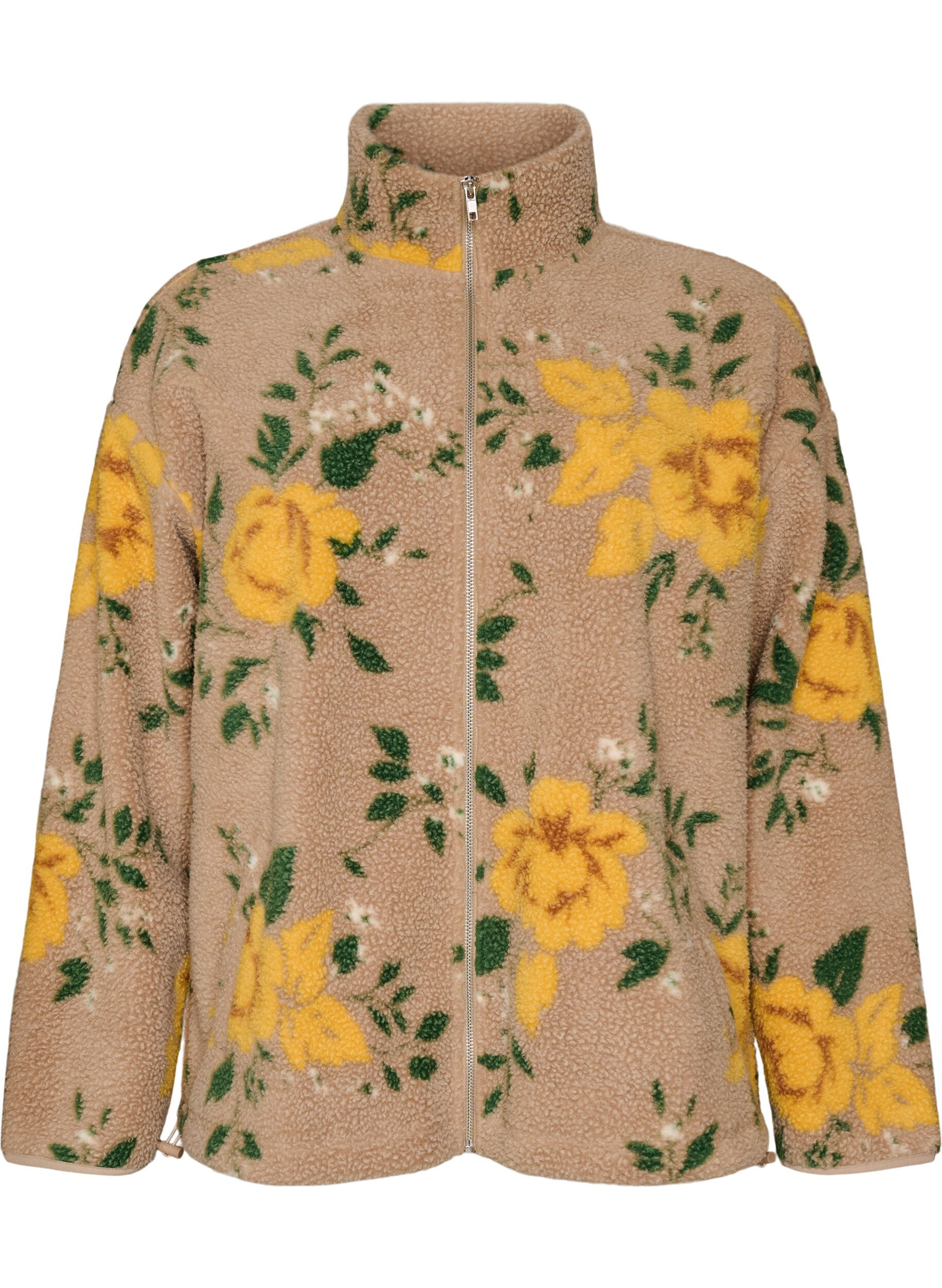 Floral fleecejack met een hoogsluitende kraag en ritssluiting