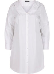 Lange, katoenen blouse met grote kraag, Bright White