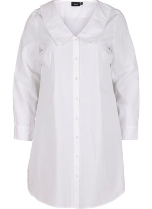Lange, katoenen blouse met grote kraag, Bright White, Packshot image number 0