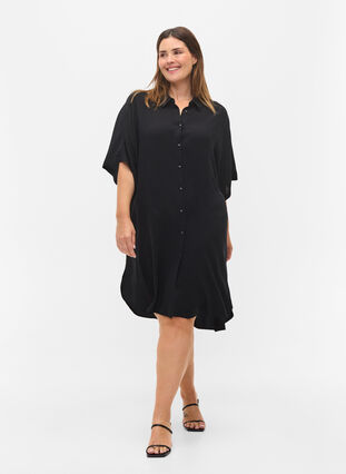 Lange viscose blouse met 2/4 mouwen, Black, Model image number 2