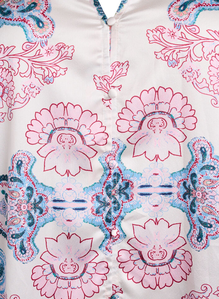Blouse met satijn-look en paisleyprint met 3/4 mouwen, Blauw, Packshot image number 2