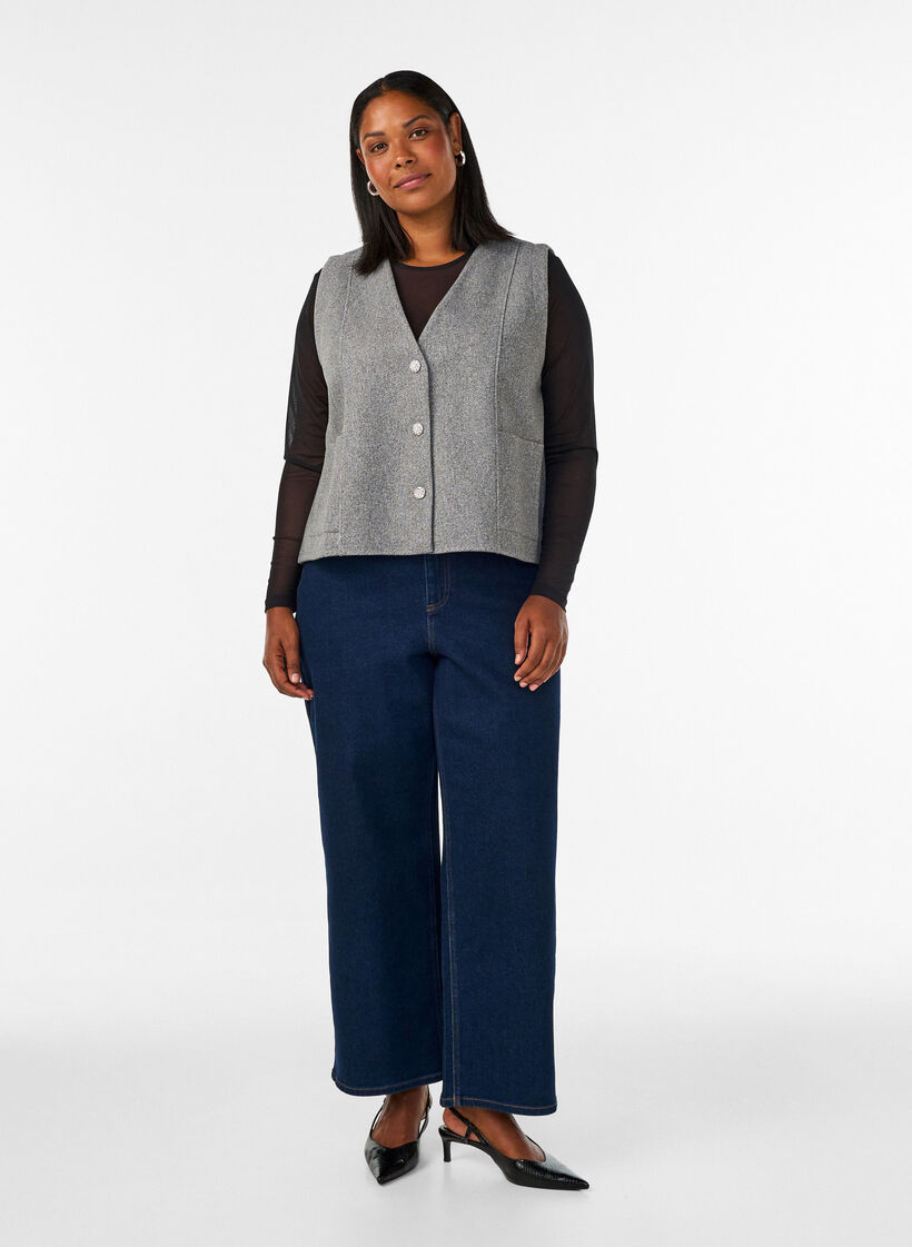 V-hals gilet met knopen, Grijs, Model image number 1