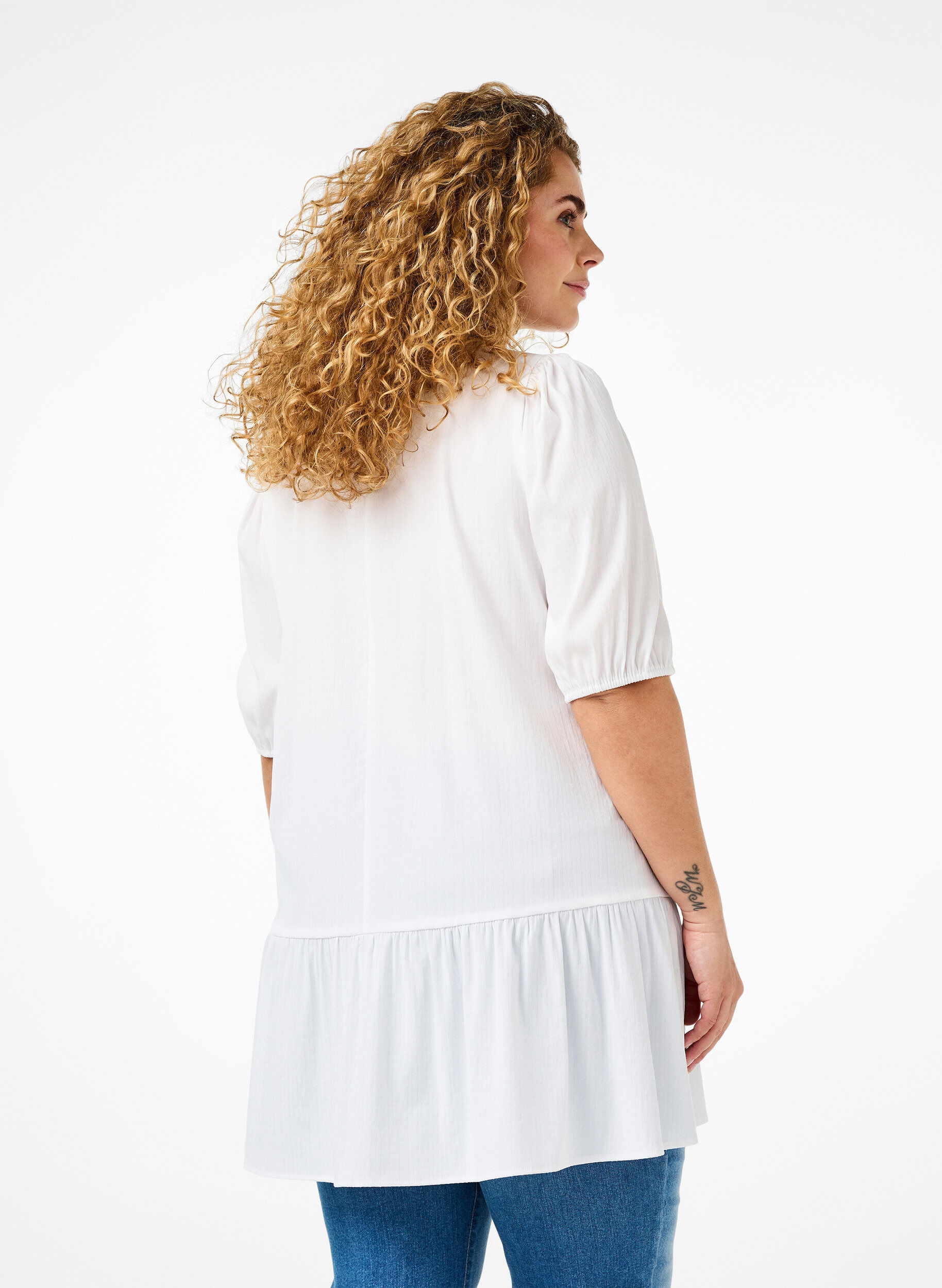 Zizzi Tuniek van viscose met strikjes, Bright White, Model image number 1