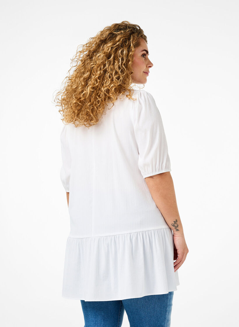 Tuniek van viscose met strikjes, Bright White, Model image number 1