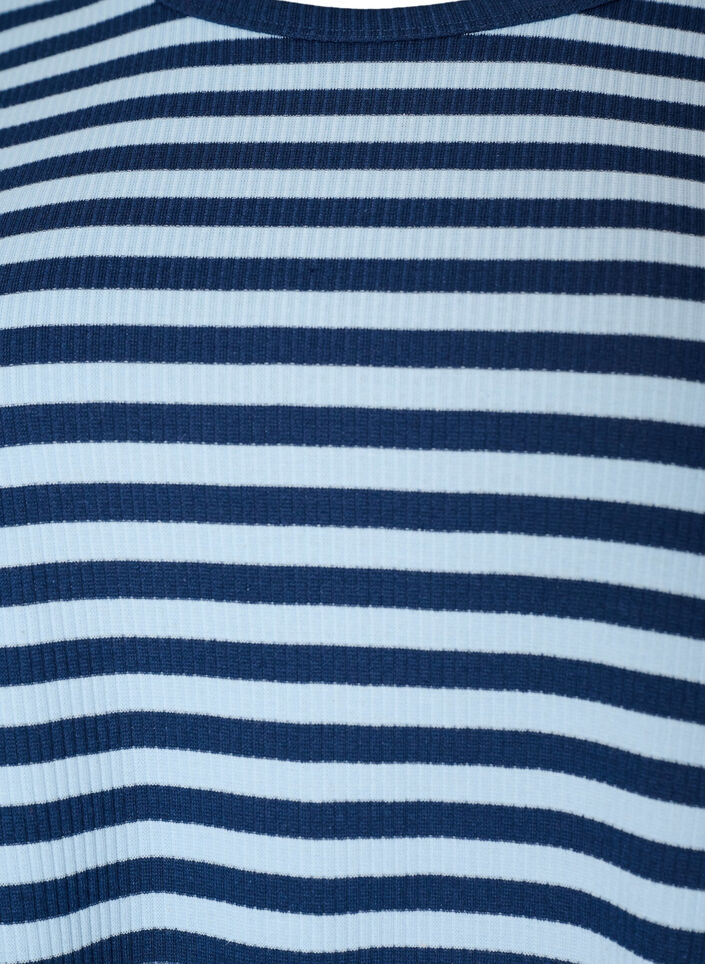 Nachtbovenstuk met lange mouwen in geribde jersey met strepen, Blauw, Packshot image number 2