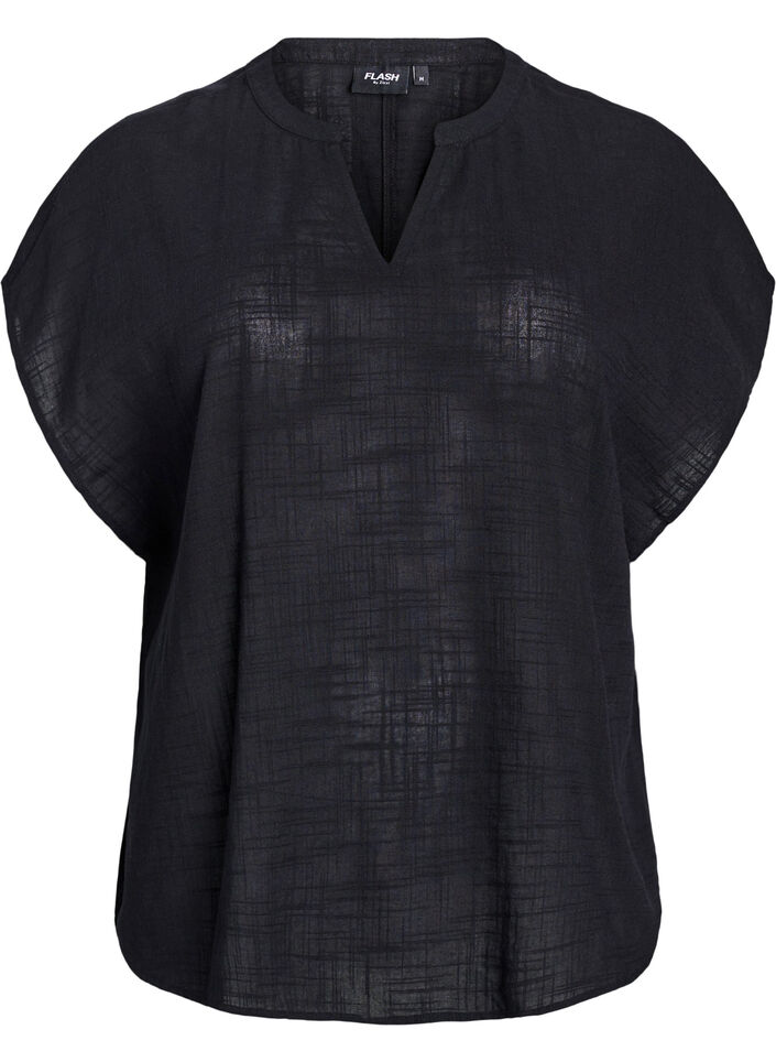 Losse blouse met kapmouwen, Zwart, Packshot image number 0