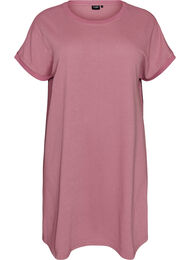 Korte jersey jurk met structuur en ronde hals, Roze