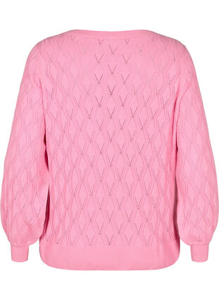 Pullover met gatenpatroon en boothals	, Begonia Pink, Packshot image number 1