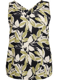 Top met print en V-hals, Zwart